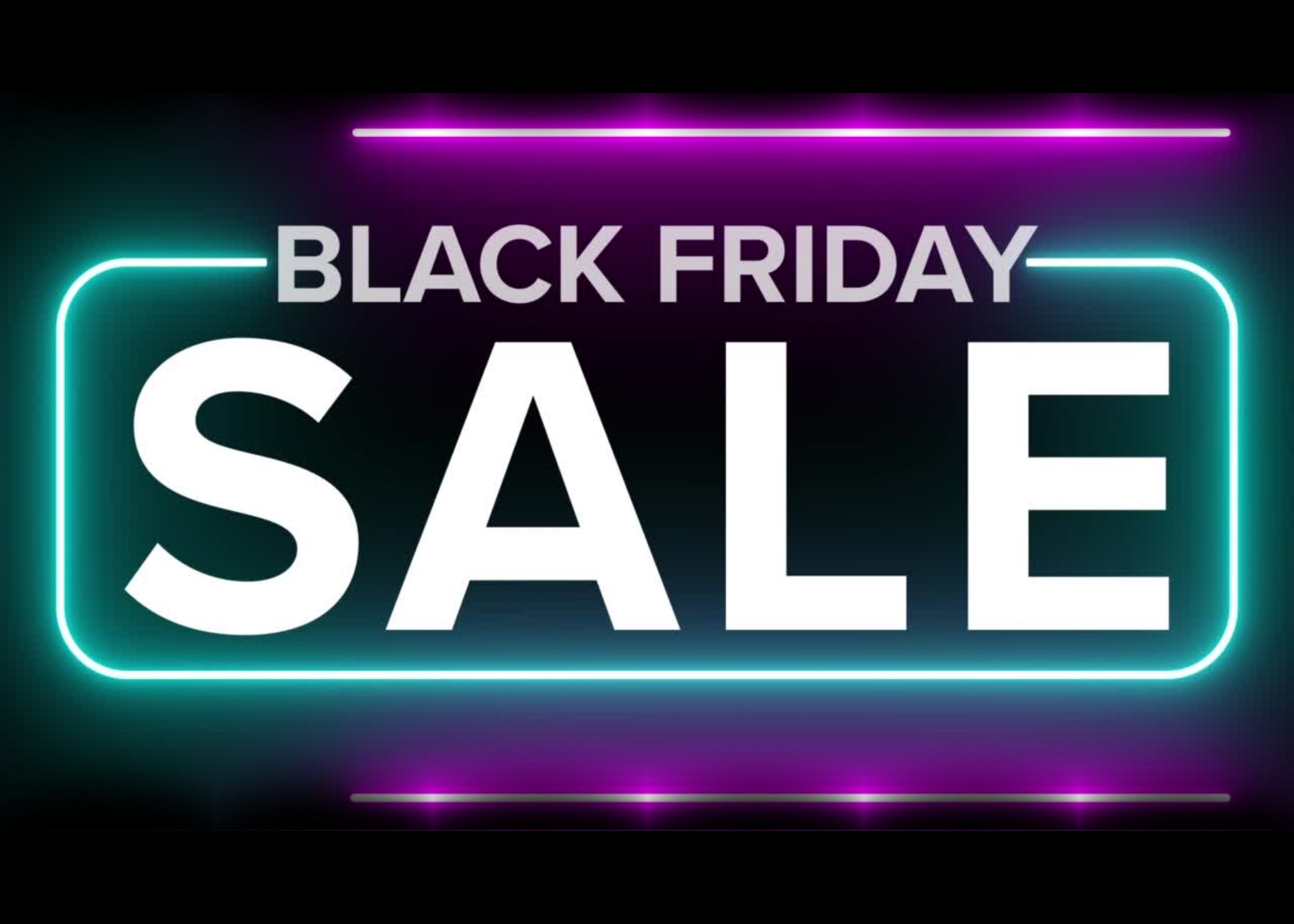 Black Friday sale advertisement with neon lights on a black background